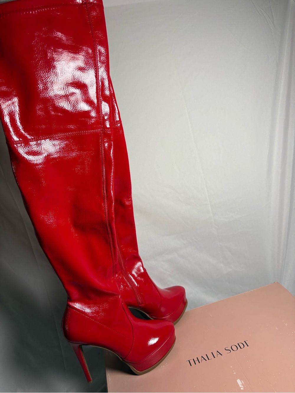 New Thalia Sodi Red Patent Over-the-Knee Heeled Boots size 7.5M